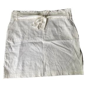 INC Skirt Sz XL Paperbag-waist Belted Linen Blend Straight Bright White Womens